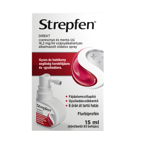 STREPFEN DIREKT cseresznye és menta ízű 16,2mg/ml szájnyálkahártyán alkalmazott 
oldatos spray 15ml